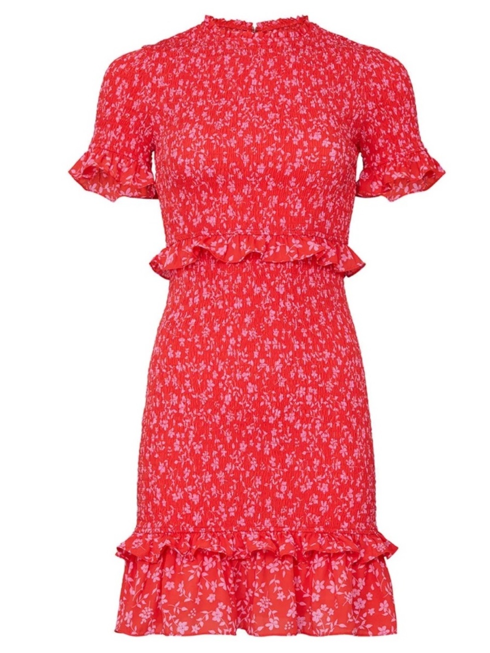 Likely Faye Smocked Red Floral Ruffle Mini Dress